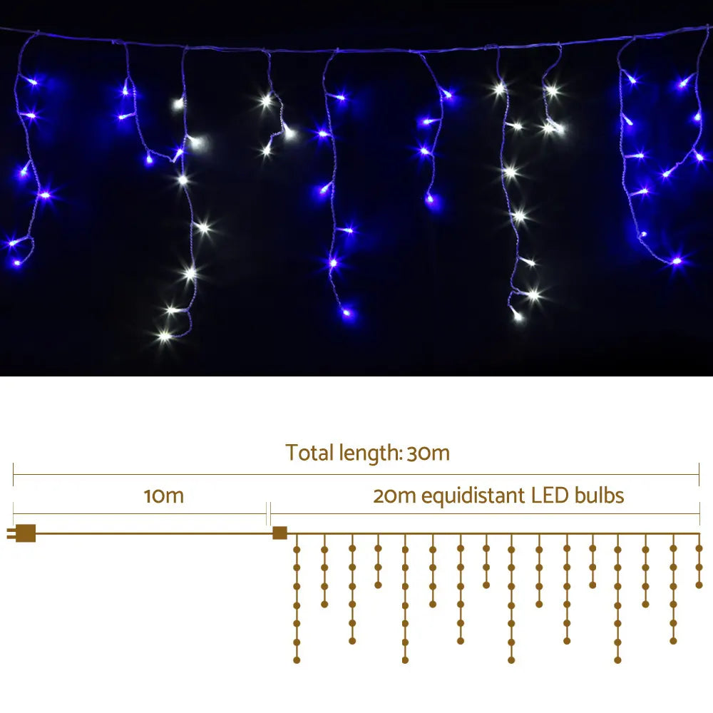 20M Christmas Lights Icicle Light 800 LED Blue White Decor Jingle Jollys - Image 2