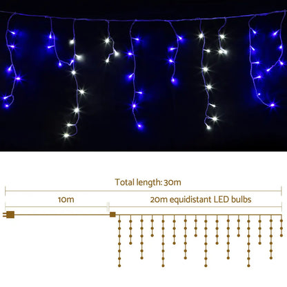 20M Christmas Lights Icicle Light 800 LED Blue White Decor Jingle Jollys - Image 2