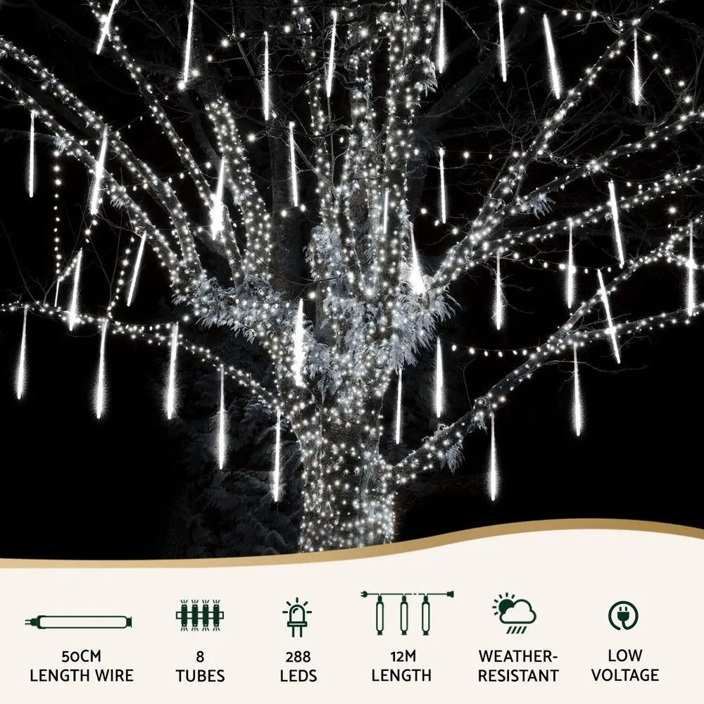 Jingle Jollys 7M Christmas Lights Shower Light 288 LED Icicle Falling Metor - Image 2