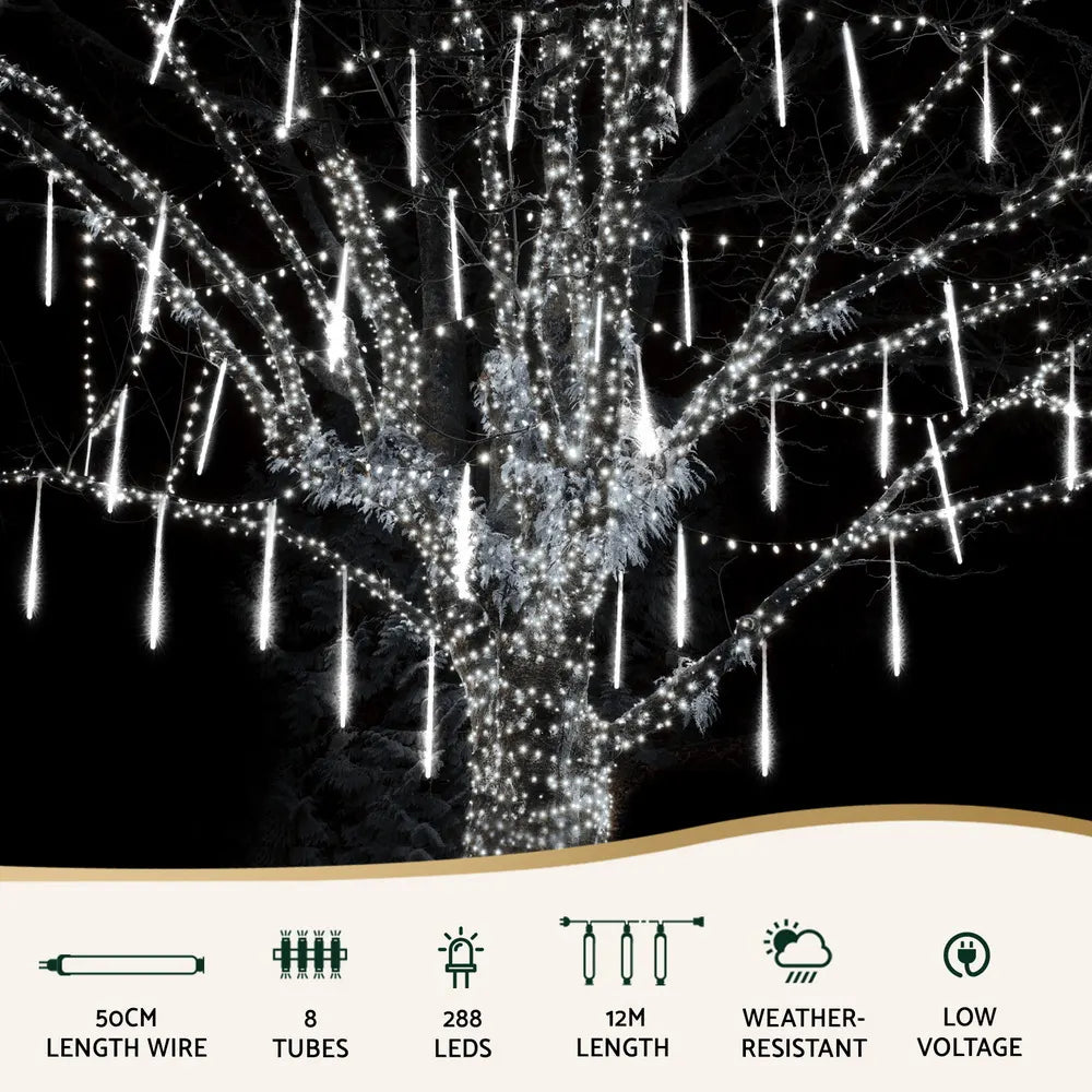 Jingle Jollys 7M Christmas Lights Shower Light 288 LED Icicle Falling Metor - Image 4