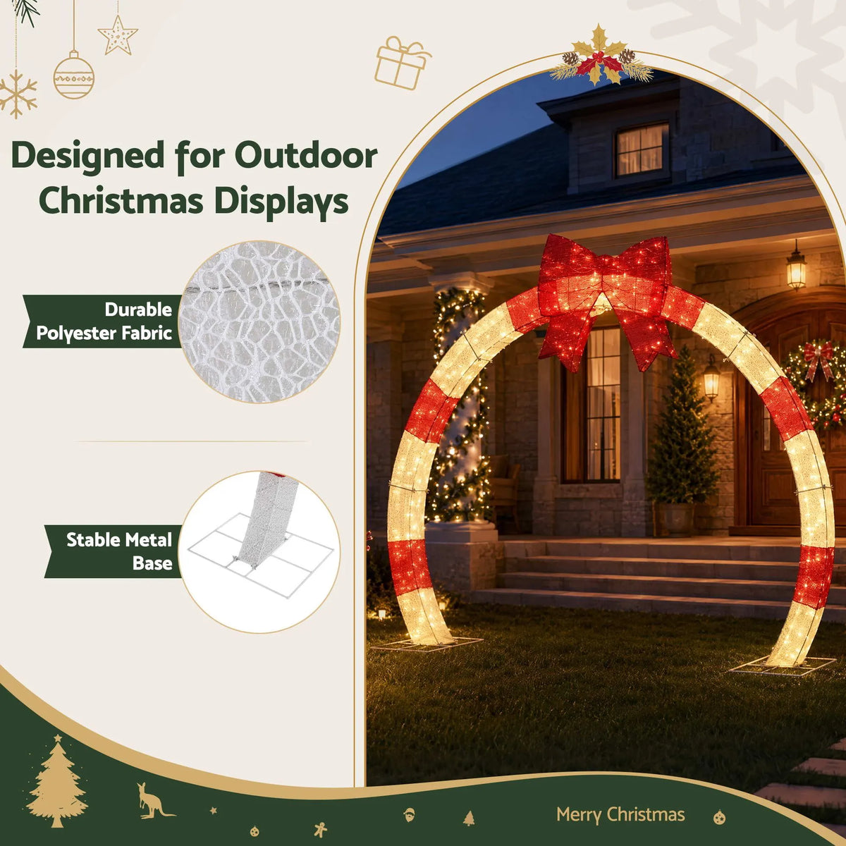 Jingle Jollys 2.5m Christmas Archway Pre-Lit Warm White LED Outdoor Garden Decoration - Image 4