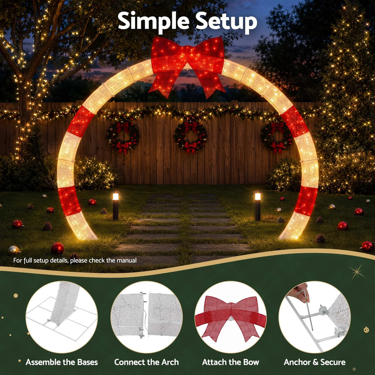 Jingle Jollys 2.5m Christmas Archway Pre-Lit Warm White LED Outdoor Garden Decoration - Image 6