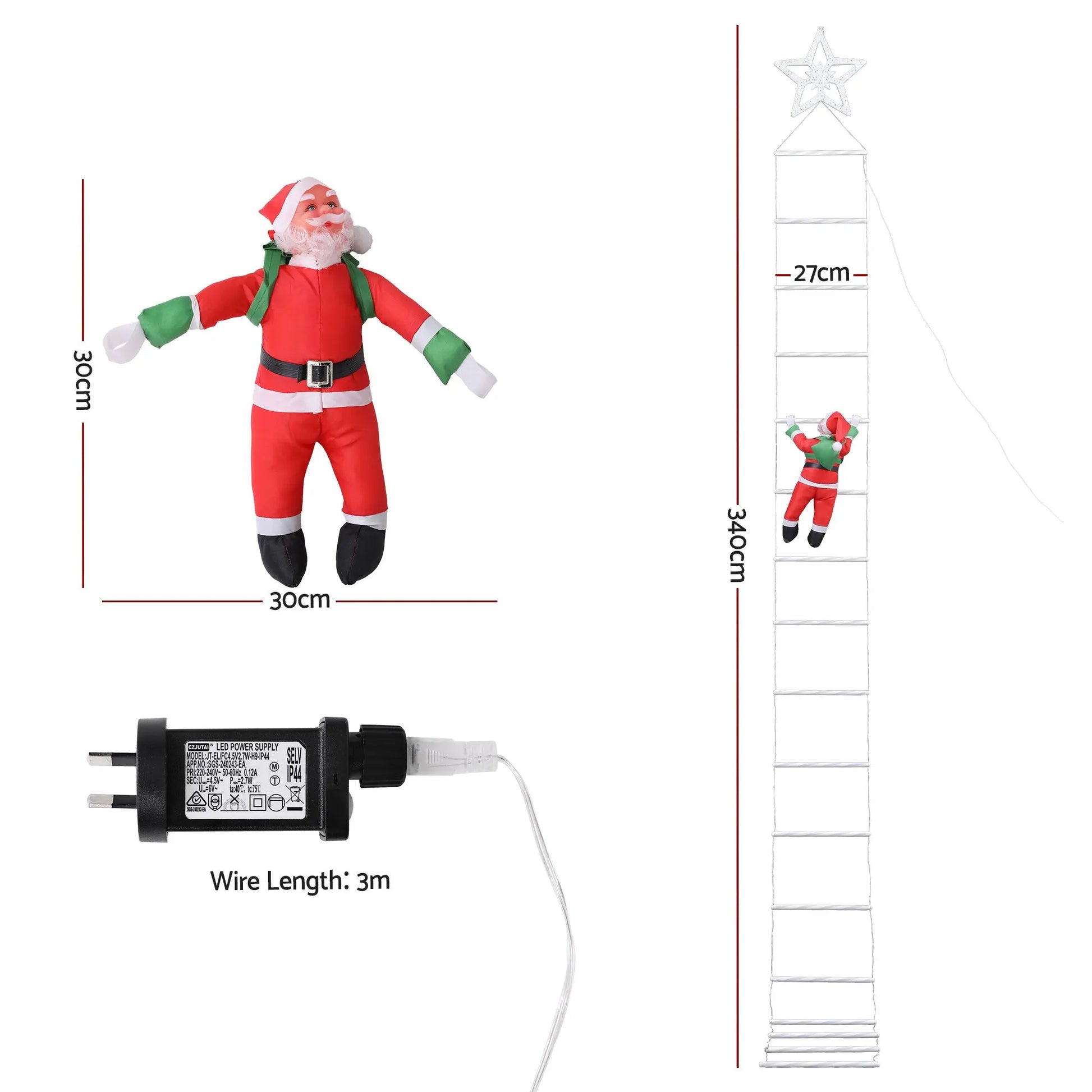 Jingle Jollys Christmas Ladder Lights Santa 3.4m 328LED Hanging Decor Warm White - Image 2