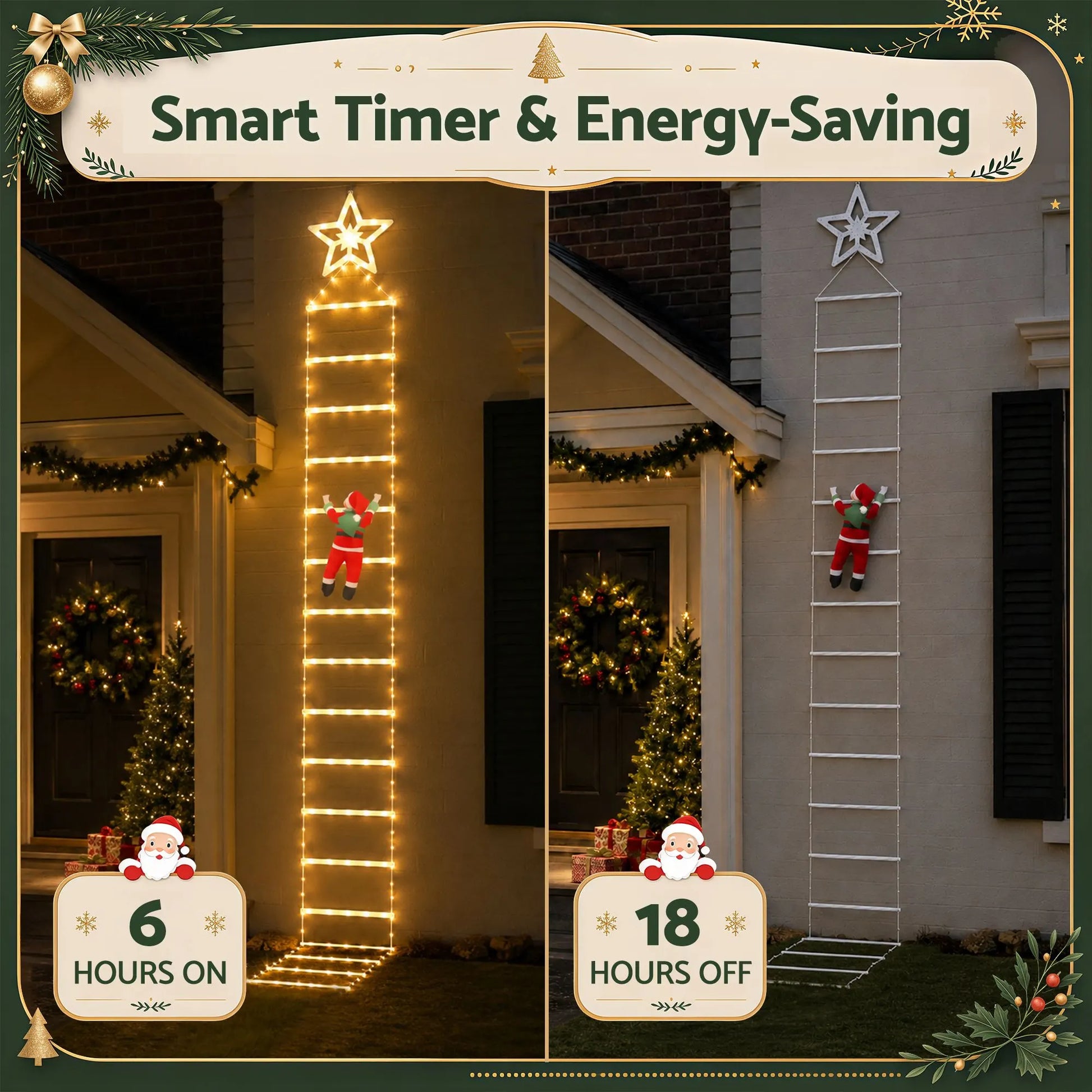 Jingle Jollys Christmas Ladder Lights Santa 3.4m 328LED Hanging Decor Warm White - Image 5