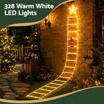 Jingle Jollys Christmas Ladder Lights Santa 3.4m 328LED Hanging Decor Warm White - Image 7