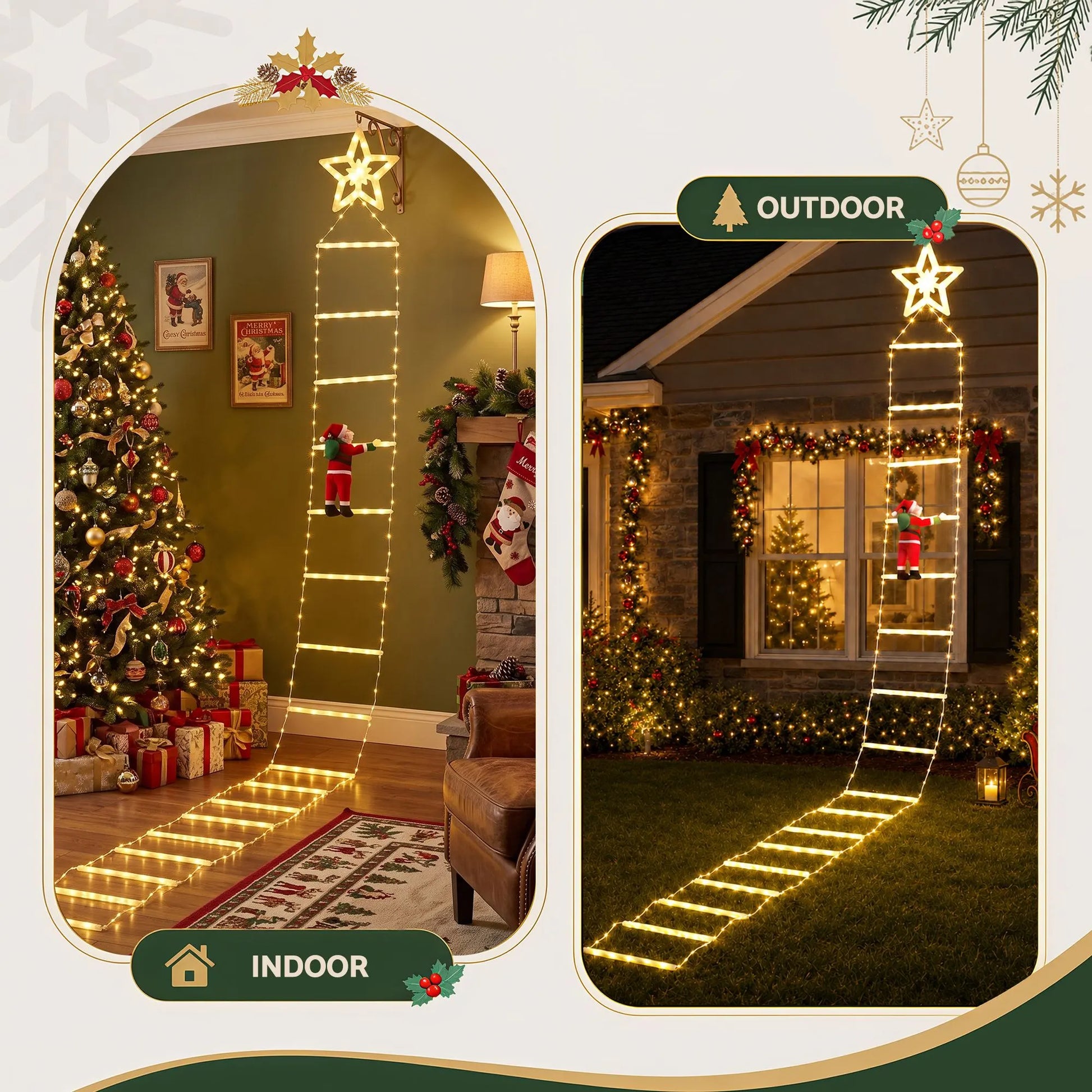Jingle Jollys Christmas Ladder Lights Santa 3.4m 328LED Hanging Decor Warm White - Image 8