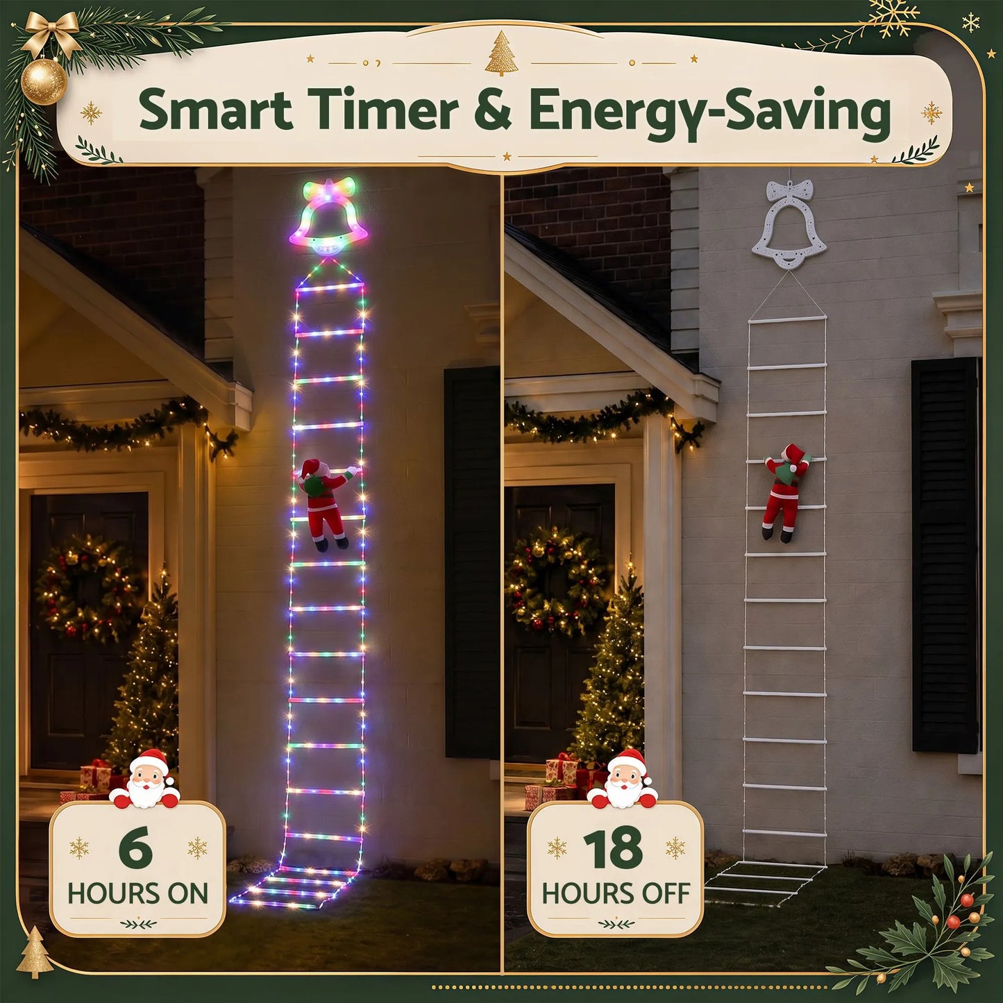 Jingle Jollys 3.5M Christmas Lights 300 LED Ladder Light with Santa Claus Decor - Image 4