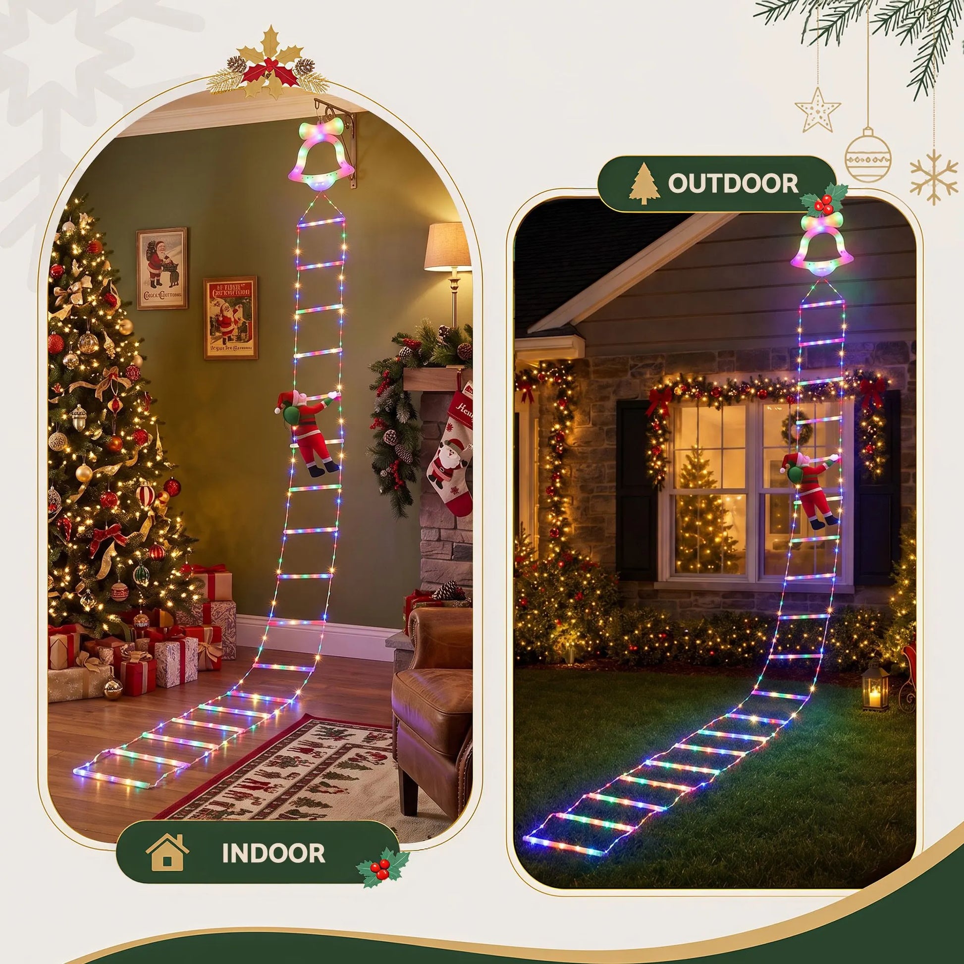Jingle Jollys 3.5M Christmas Lights 300 LED Ladder Light with Santa Claus Decor - Image 6