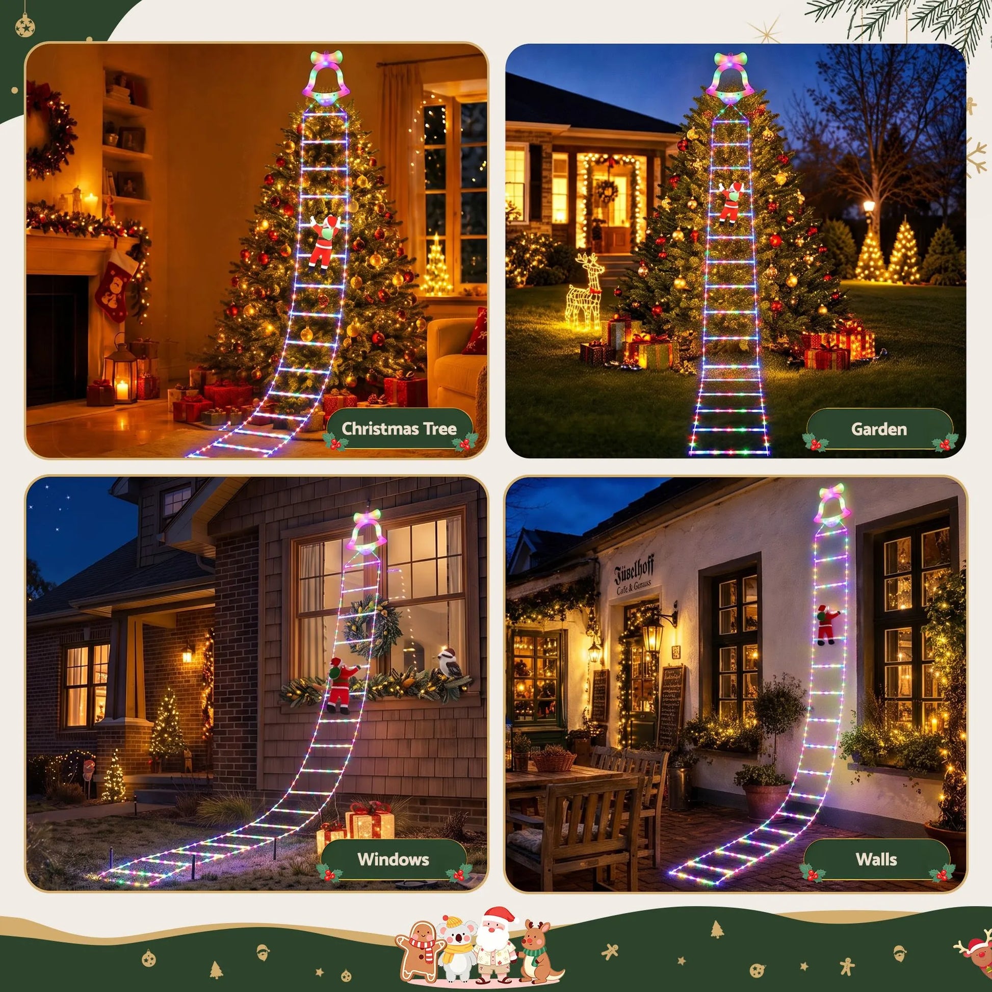 Jingle Jollys 3.5M Christmas Lights 300 LED Ladder Light with Santa Claus Decor - Image 7