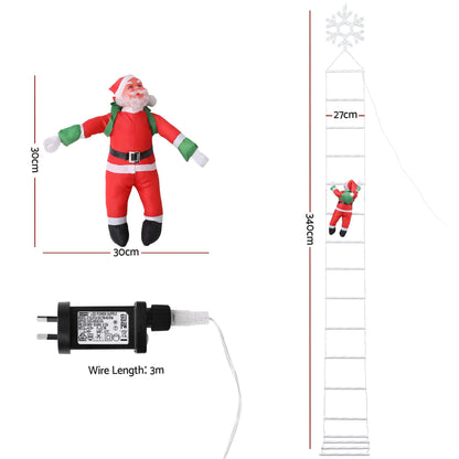 Jingle Jollys Christmas Ladder Lights Santa 3.4m 328LED Hanging Decor Cool White - Image 2
