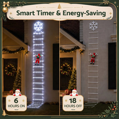 Jingle Jollys Christmas Ladder Lights Santa 3.4m 328LED Hanging Decor Cool White - Image 4