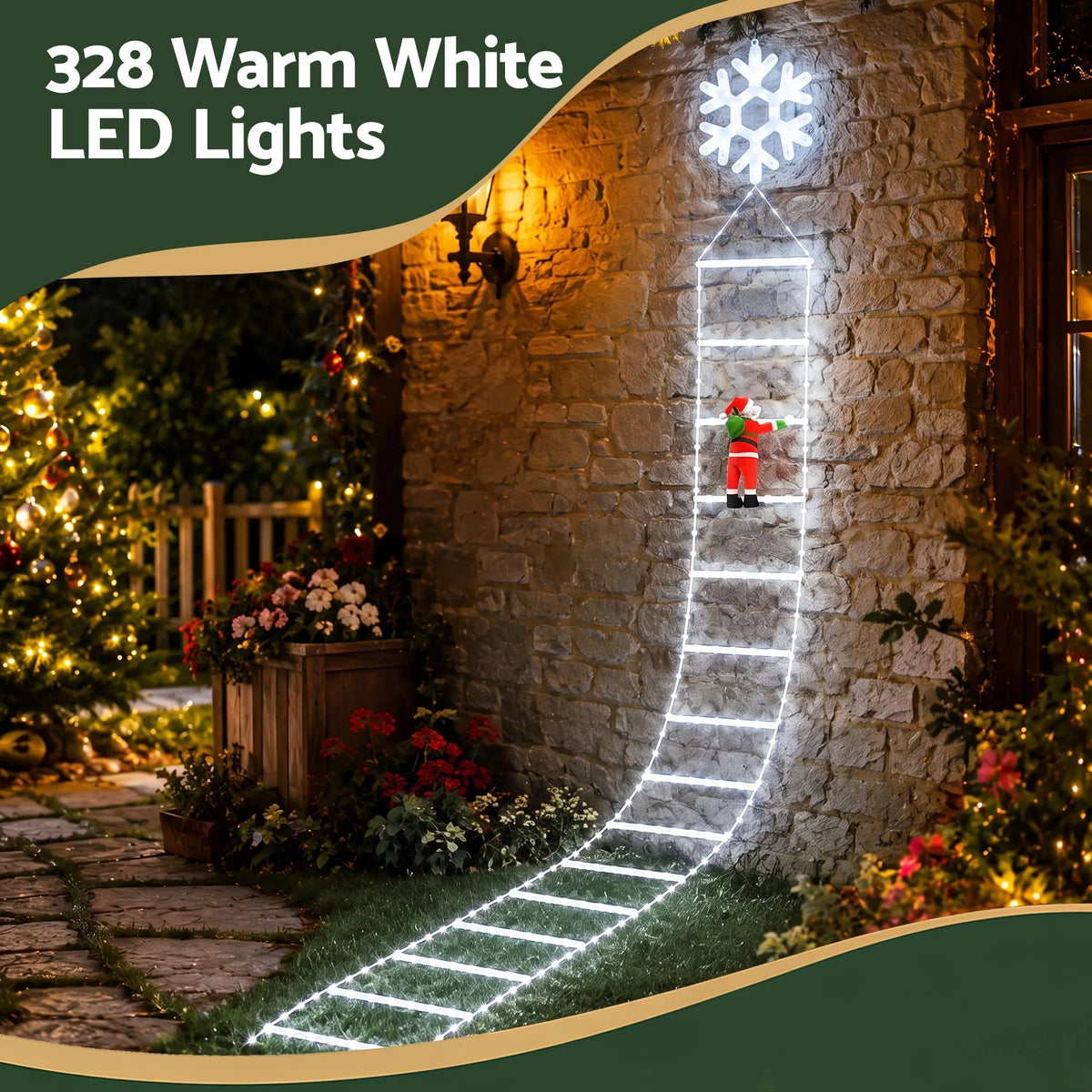 Jingle Jollys Christmas Ladder Lights Santa 3.4m 328LED Hanging Decor Cool White - Image 6