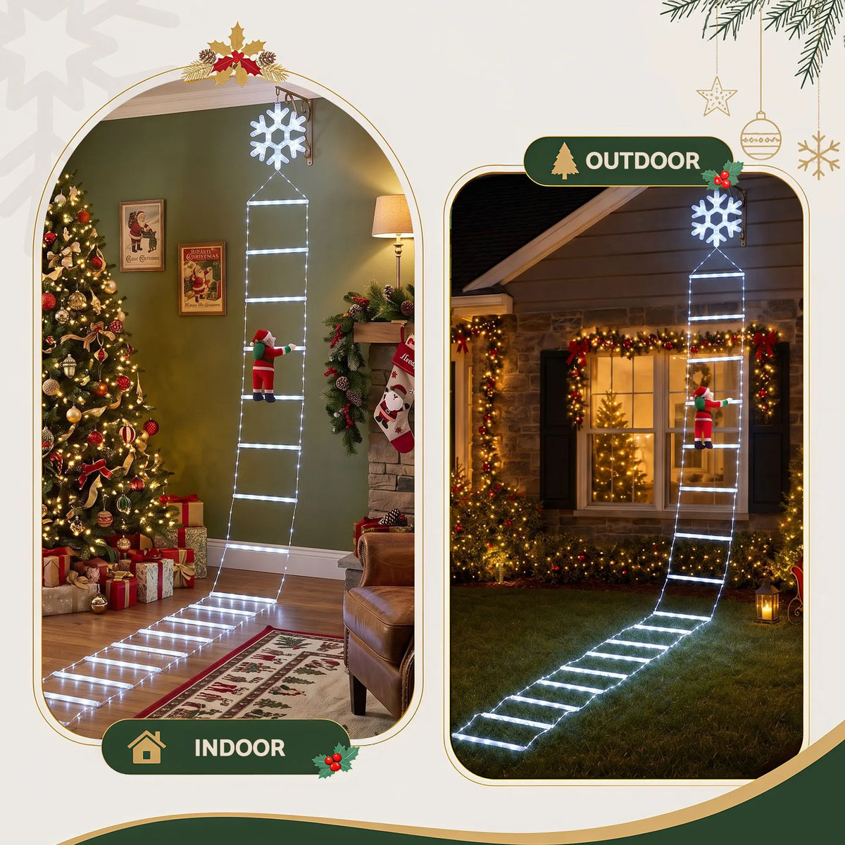 Jingle Jollys Christmas Ladder Lights Santa 3.4m 328LED Hanging Decor Cool White - Image 7