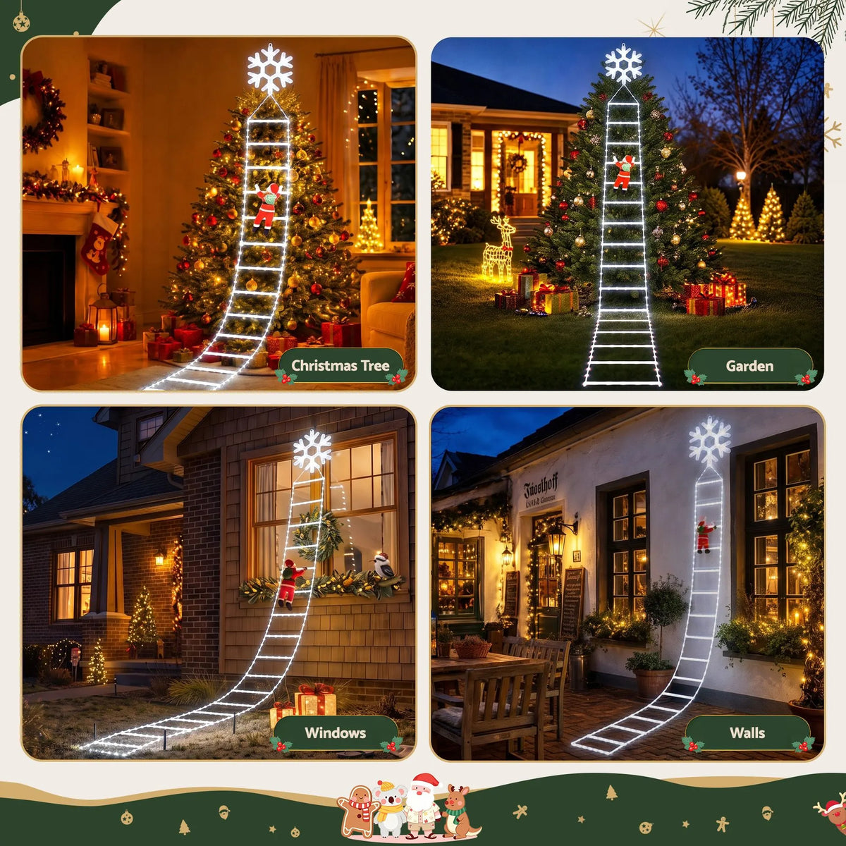Jingle Jollys Christmas Ladder Lights Santa 3.4m 328LED Hanging Decor Cool White - Image 8