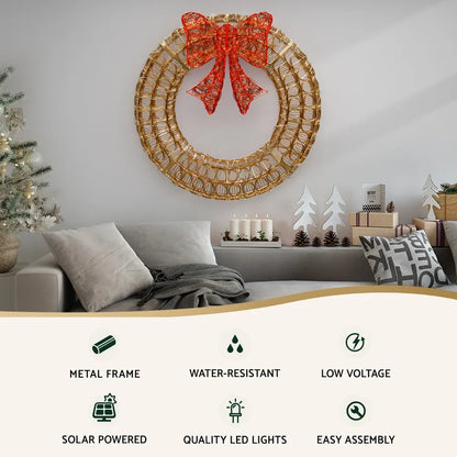 Jingle Jollys Christmas Lights 60cm Motif 160 LED Solar Wreath Xmas Decorations - Image 3