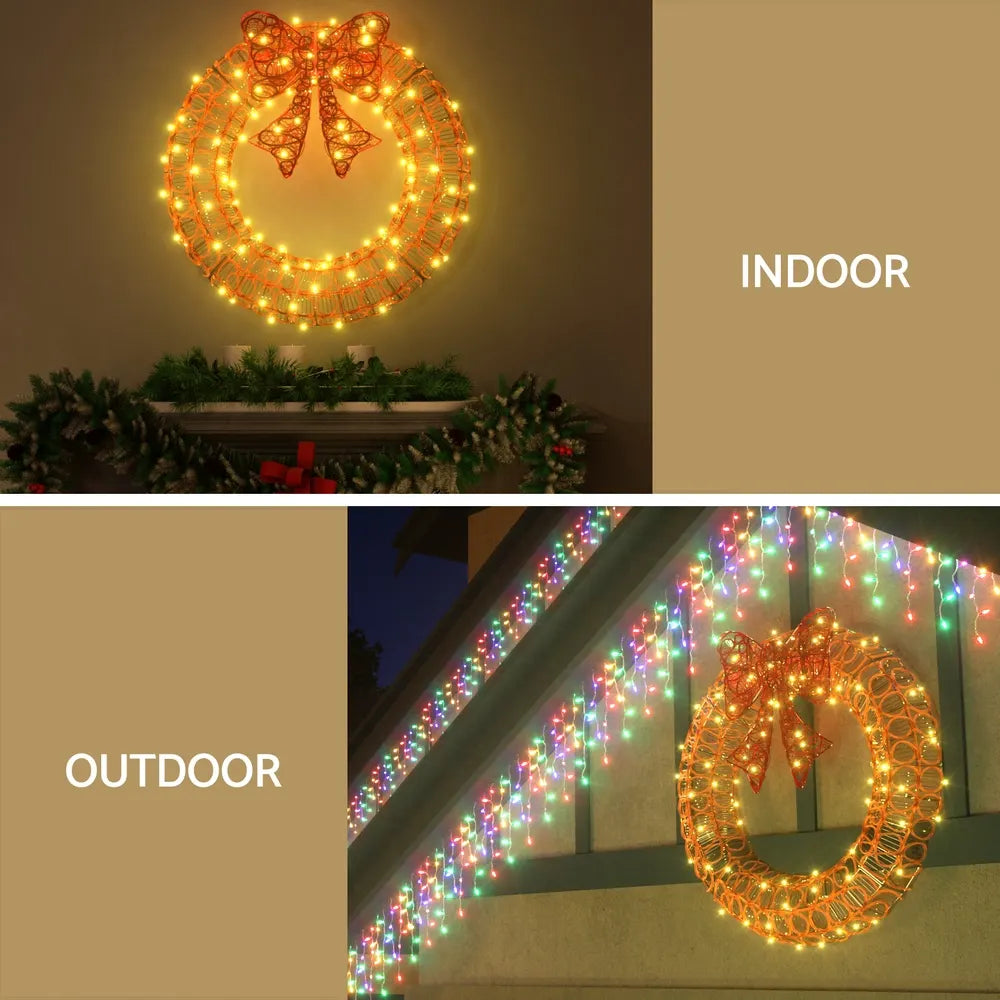 Jingle Jollys Christmas Lights 60cm Motif 160 LED Solar Wreath Xmas Decorations - Image 4