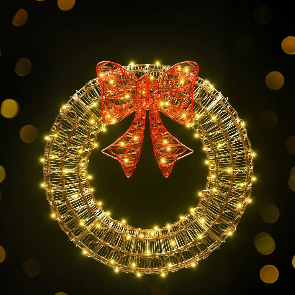 Jingle Jollys Christmas Lights 60cm Motif 160 LED Solar Wreath Xmas Decorations - Image 6