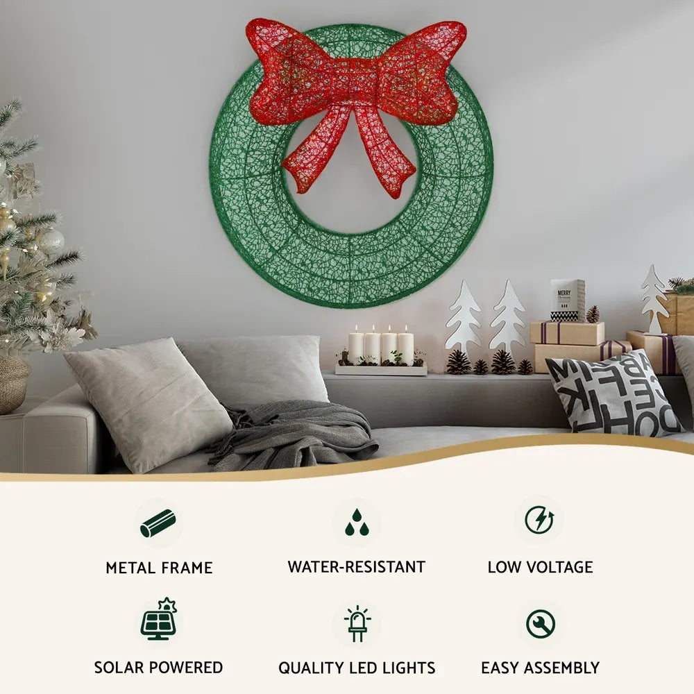 Jingle Jollys Christmas Lights 60cm Motif 50 LED Solar Wreath Xmas Decorations - Image 3