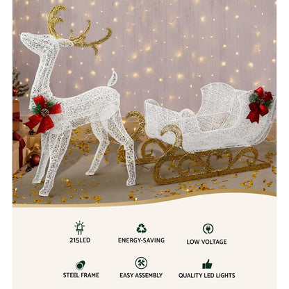 Jingle Jollys Christmas Lights Reindeer Sleigh215 LED Decorations - Image 4