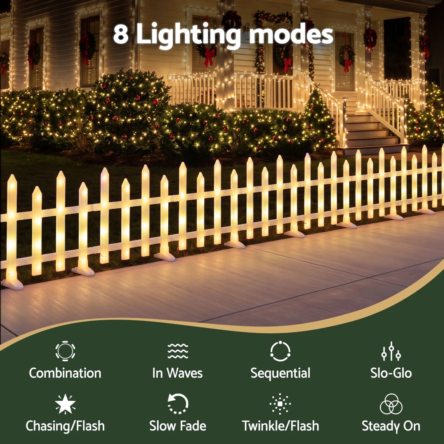 Jingle Jollys 3m Solar Christmas Fence Lights Outdoor Garden Path Decor Warm White 8pc - Image 5