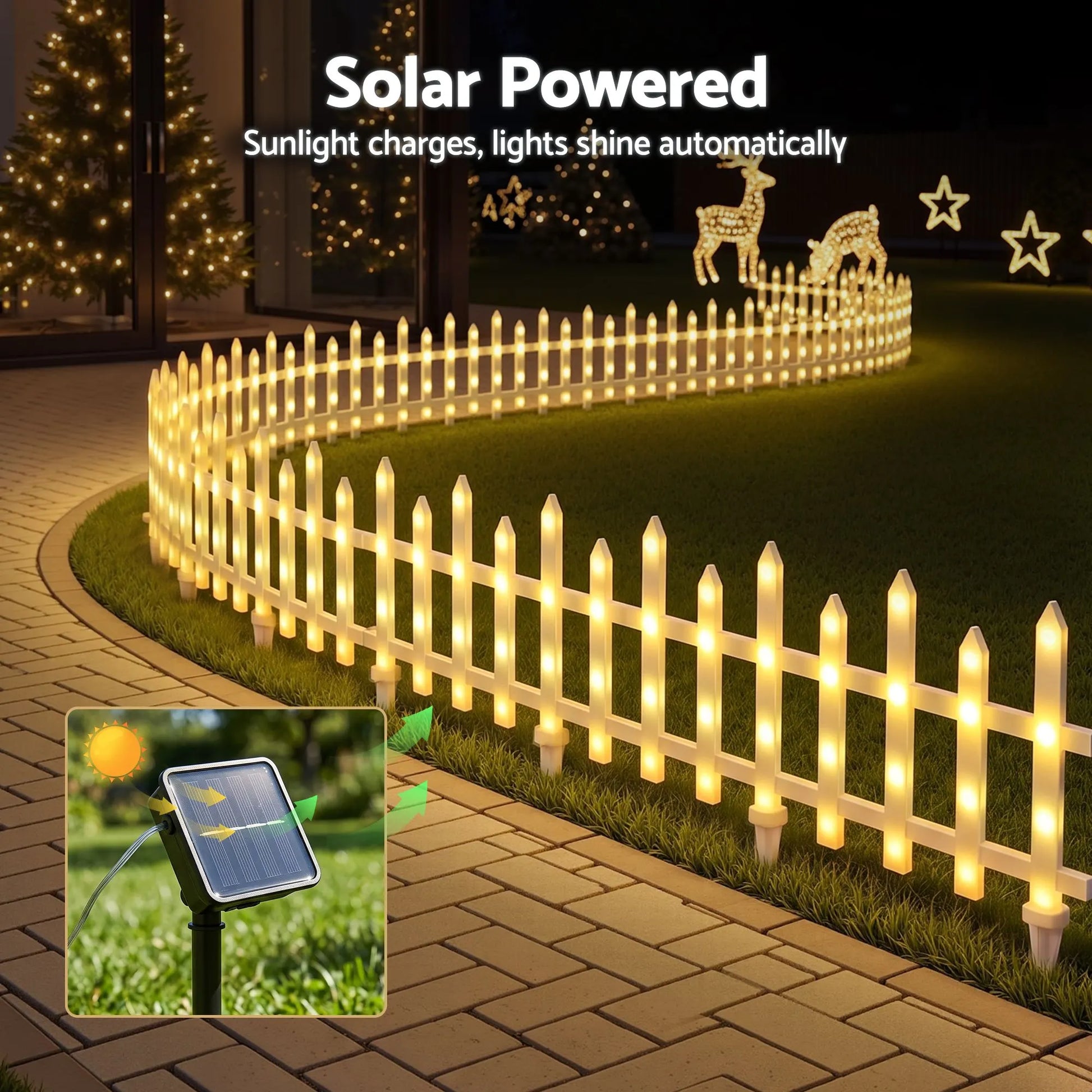 Jingle Jollys 3m Solar Christmas Fence Lights Outdoor Garden Path Decor Warm White 8pc - Image 7