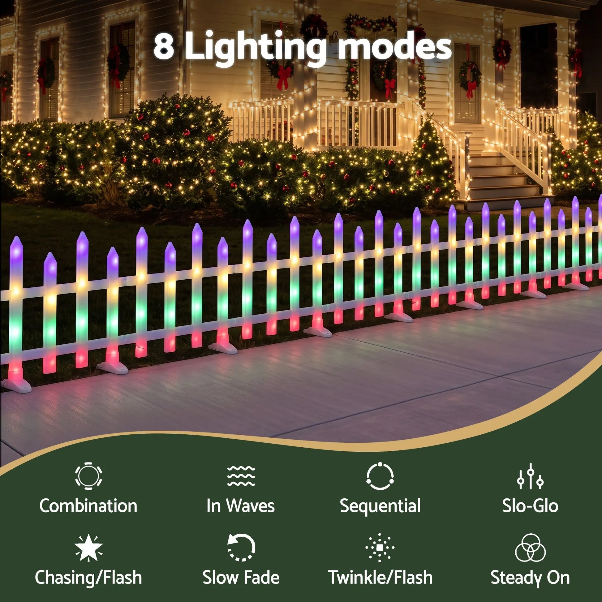 Jingle Jollys 3m Solar Christmas Fence Lights Outdoor Garden Path Decor Multicolour 8pc - Image 5