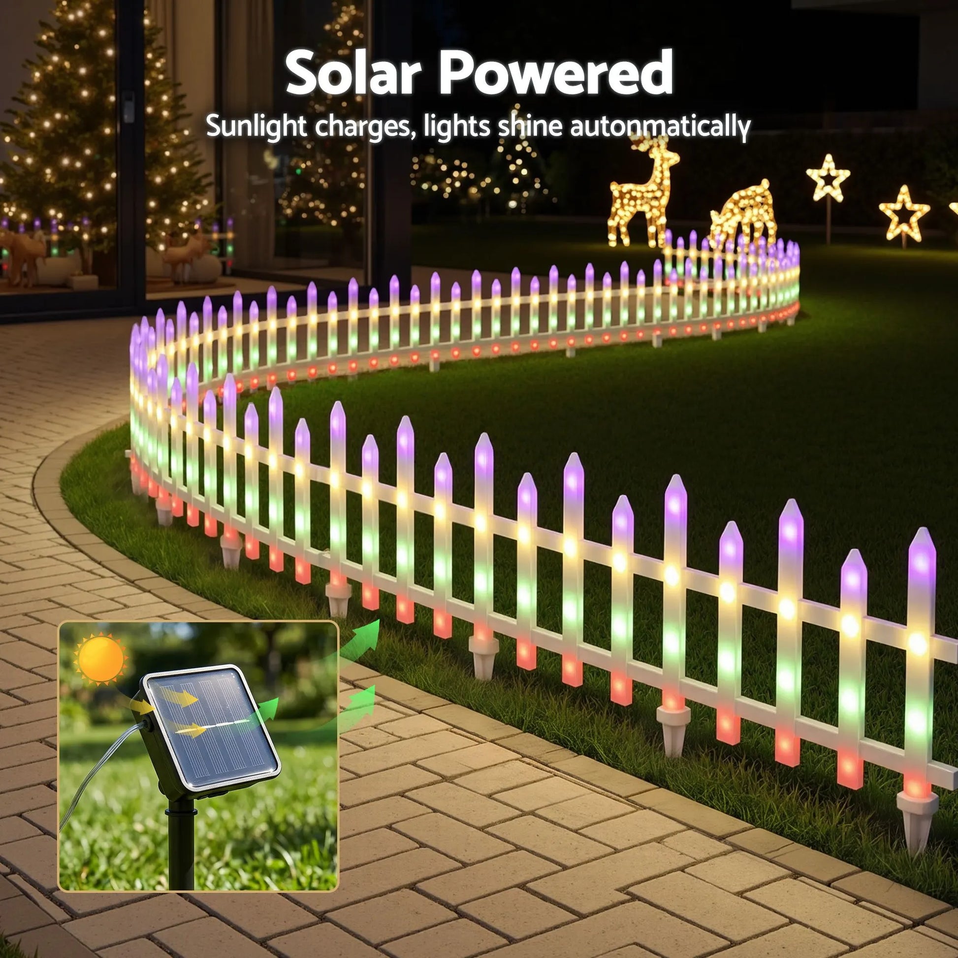 Jingle Jollys 3m Solar Christmas Fence Lights Outdoor Garden Path Decor Multicolour 8pc - Image 7