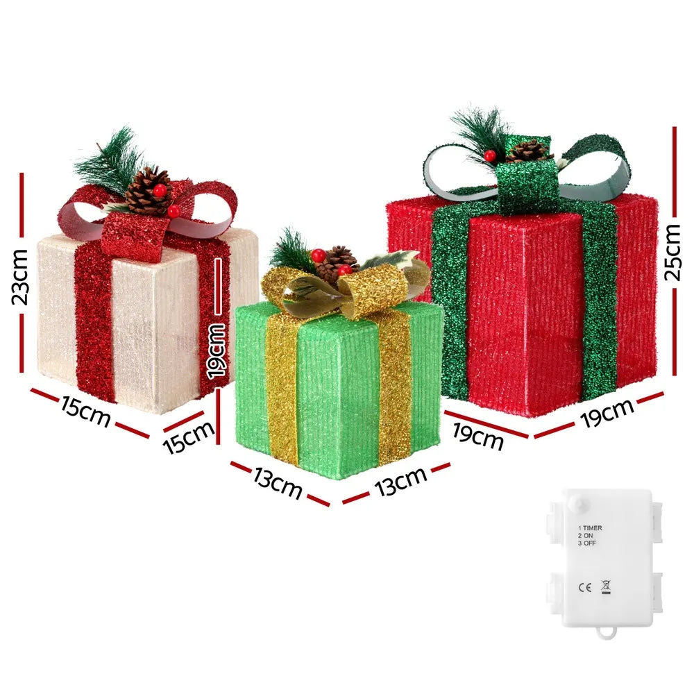 Jingle Jollys Christmas Lights 60 LED Fairy Light Gift Box 3pcs Decorations RGW - Image 2