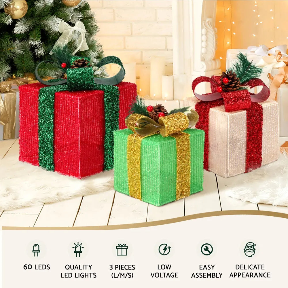 Jingle Jollys Christmas Lights 60 LED Fairy Light Gift Box 3pcs Decorations RGW - Image 4