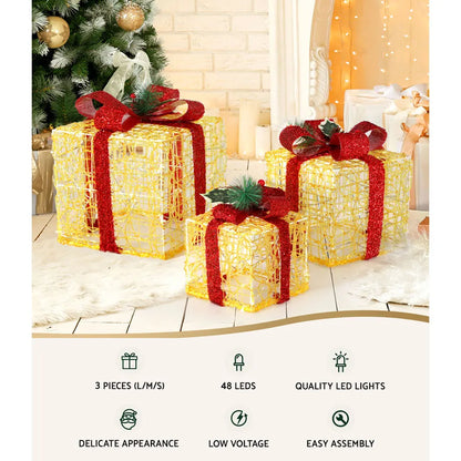 Jingle Jollys Christmas Lights Gift Box Set 3 PCS Set 48 LED Decorations - Image 4