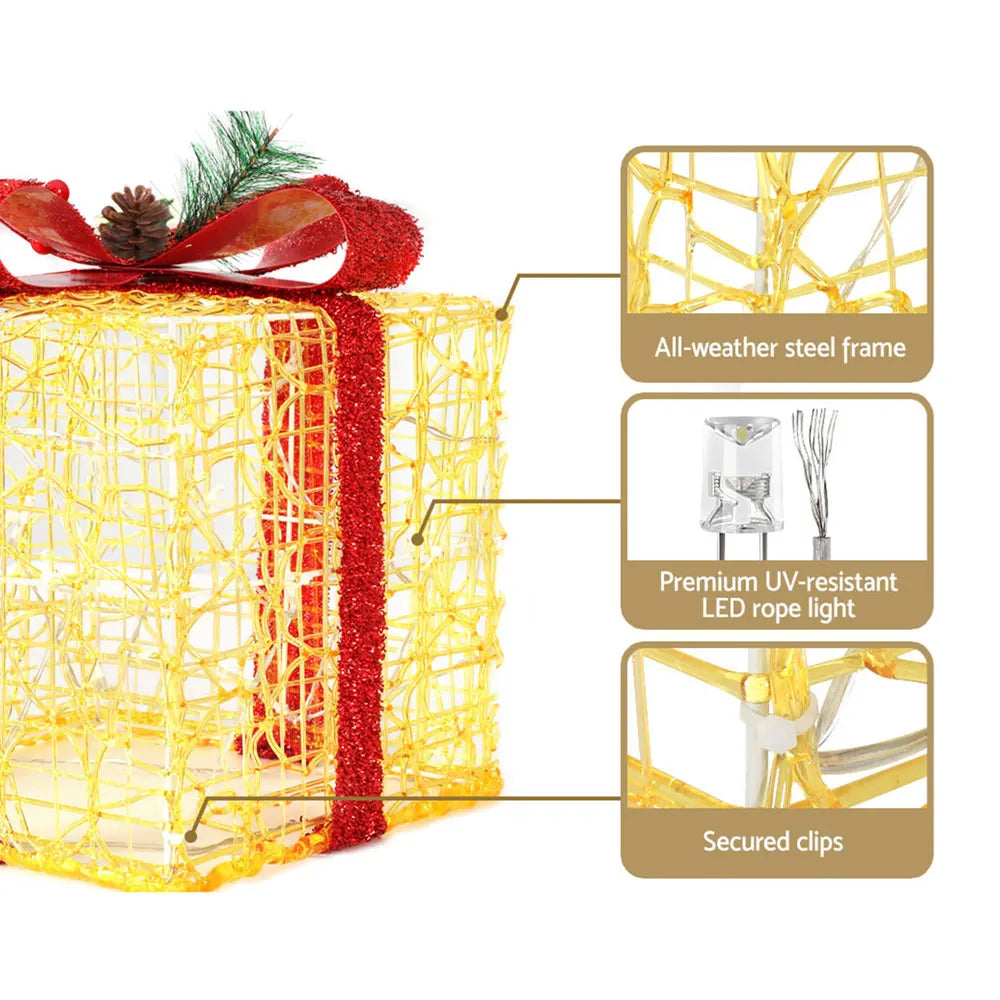 Jingle Jollys Christmas Lights Gift Box Set 3 PCS Set 48 LED Decorations - Image 6