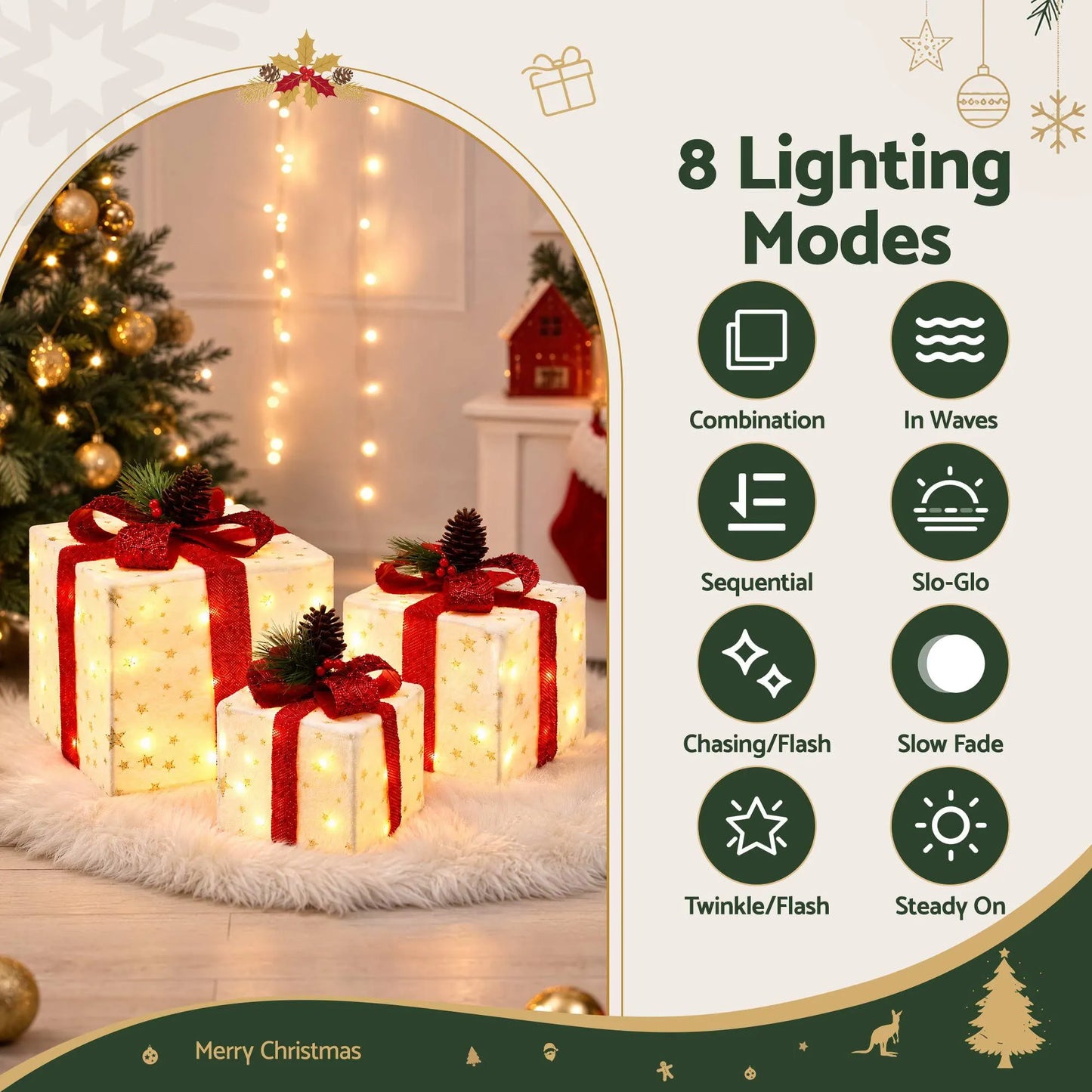 Jingle Jollys Christmas Decorations 3PC Lighted Gift Boxes Christmas Lights - Image 2