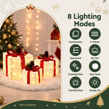 Jingle Jollys Christmas Decorations 3PC Lighted Gift Boxes Christmas Lights - Image 2