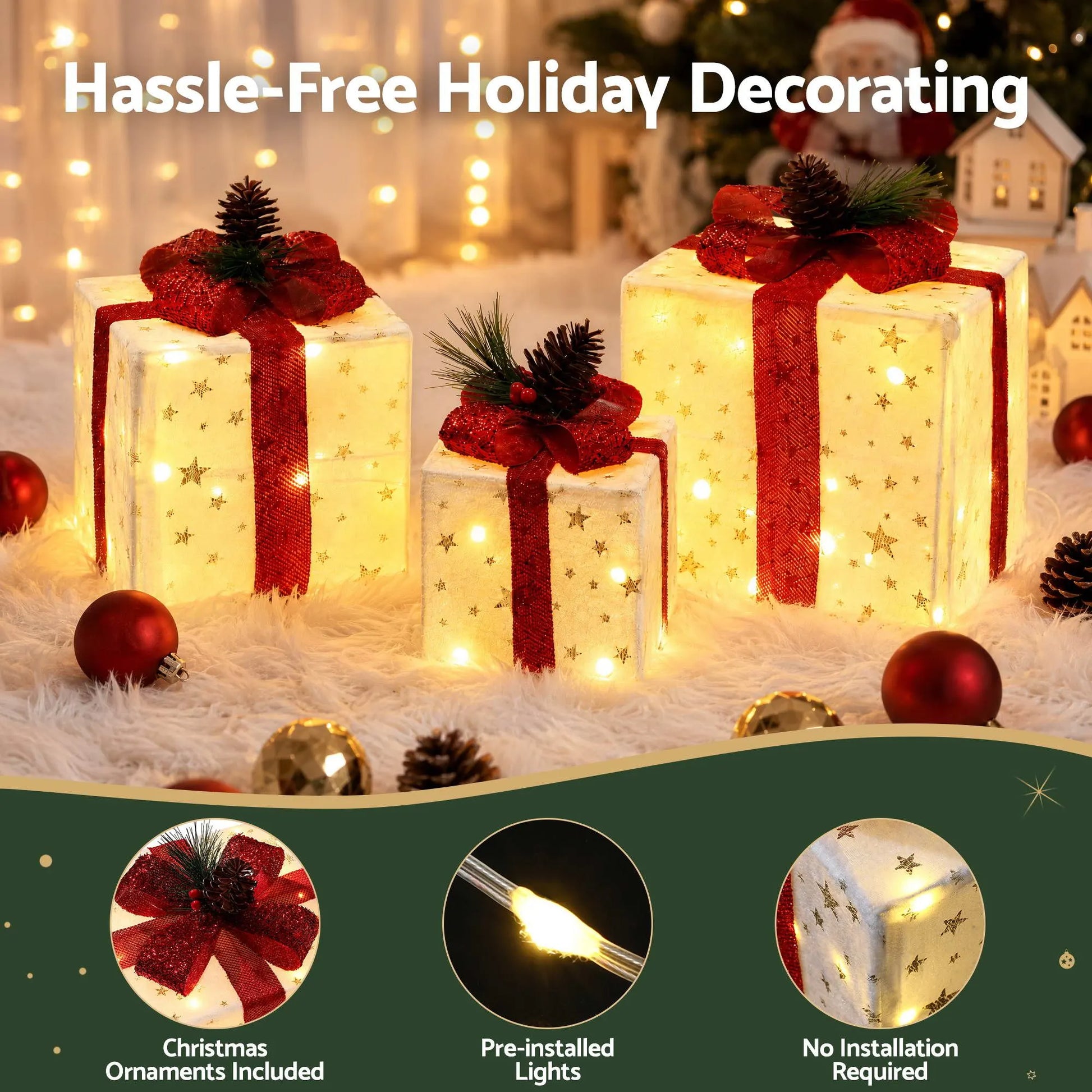 Jingle Jollys Christmas Decorations 3PC Lighted Gift Boxes Christmas Lights - Image 4