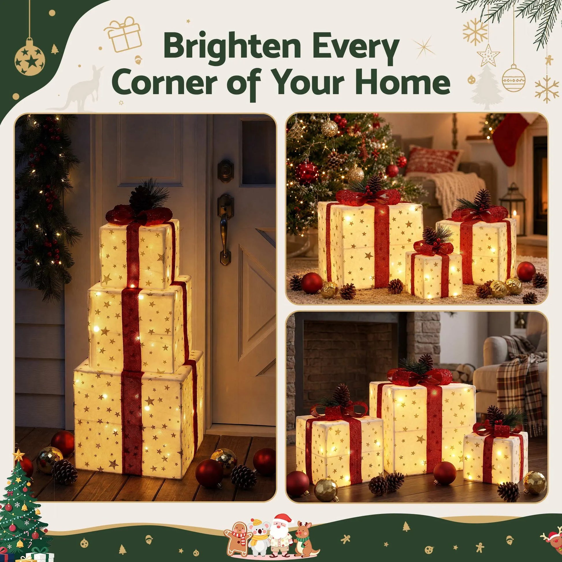 Jingle Jollys Christmas Decorations 3PC Lighted Gift Boxes Christmas Lights - Image 5