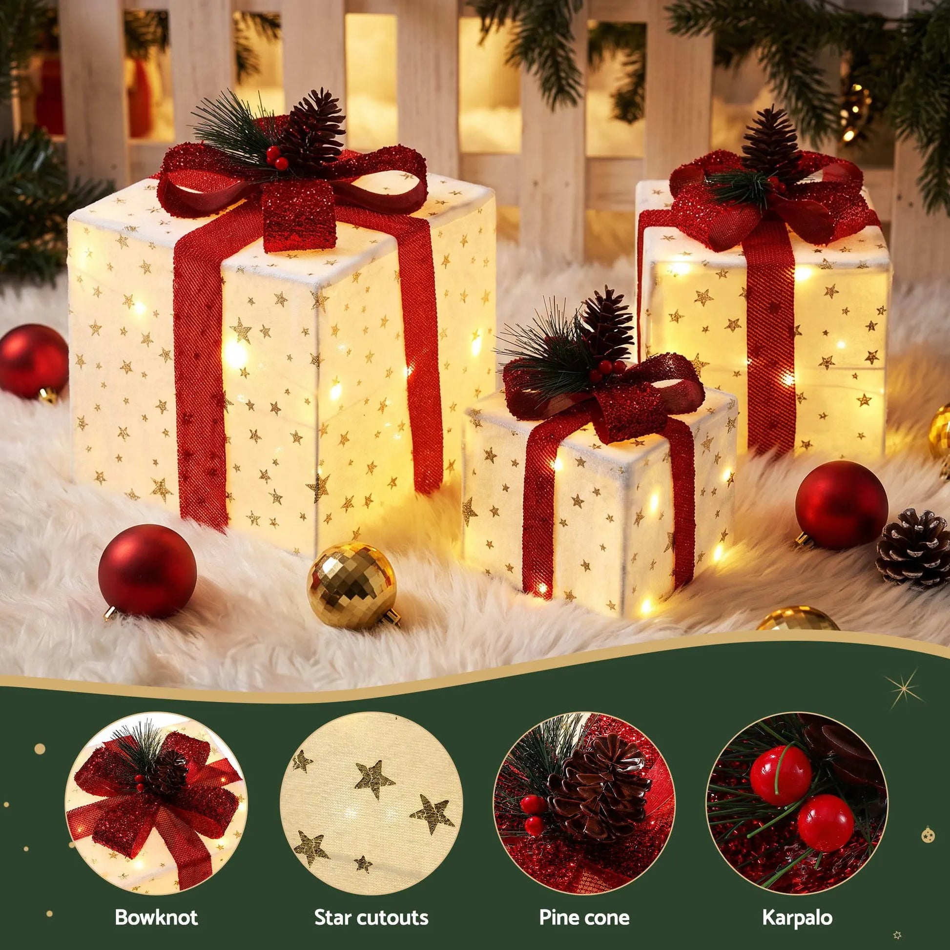 Jingle Jollys Christmas Decorations 3PC Lighted Gift Boxes Christmas Lights - Image 6