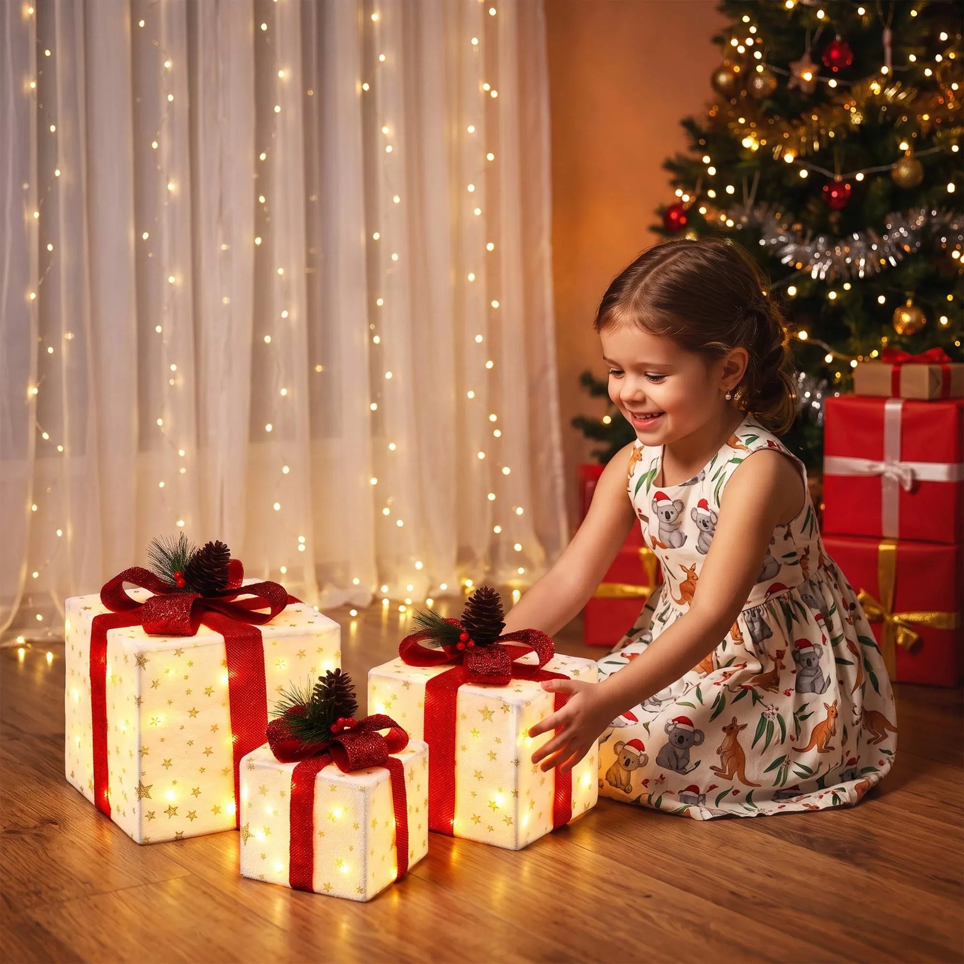 Jingle Jollys Christmas Decorations 3PC Lighted Gift Boxes Christmas Lights - Image 7