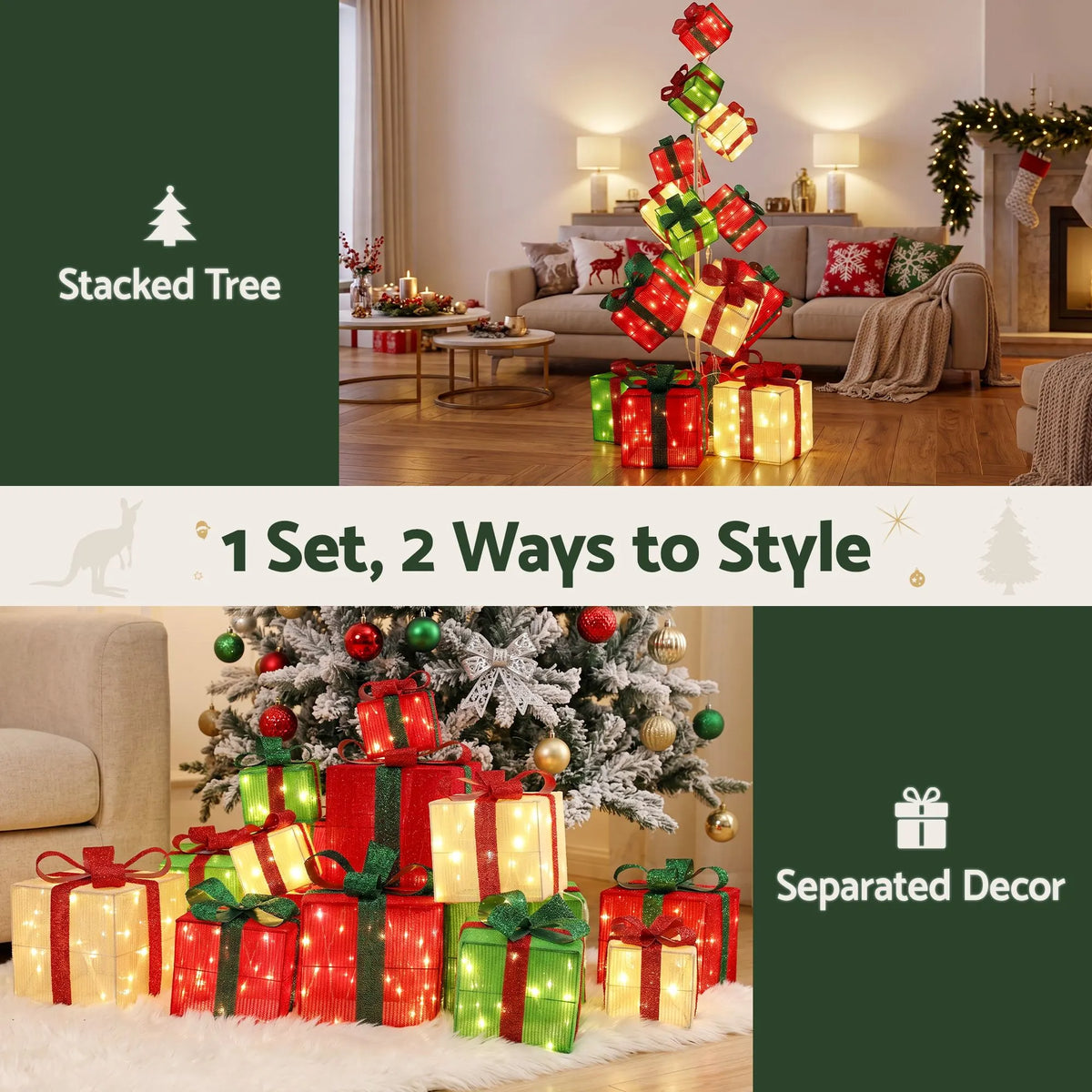 Jingle Jollys Christmas Decorations Lighted Gift Box Tower Christmas Lights Stackable 170cm - Image 2