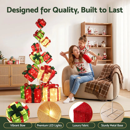 Jingle Jollys Christmas Decorations Lighted Gift Box Tower Christmas Lights Stackable 170cm - Image 4