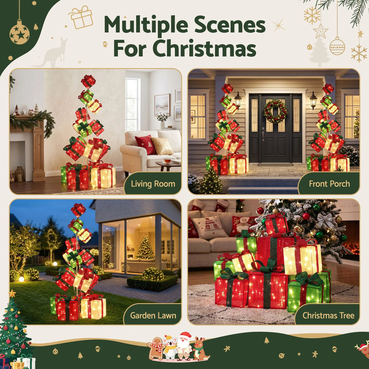 Jingle Jollys Christmas Decorations Lighted Gift Box Tower Christmas Lights Stackable 170cm - Image 5