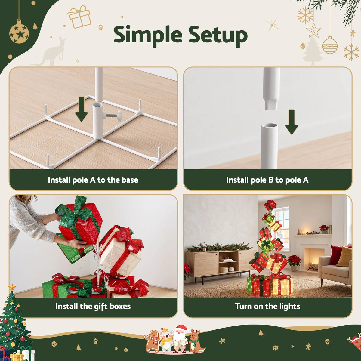 Jingle Jollys Christmas Decorations Lighted Gift Box Tower Christmas Lights Stackable 170cm - Image 6