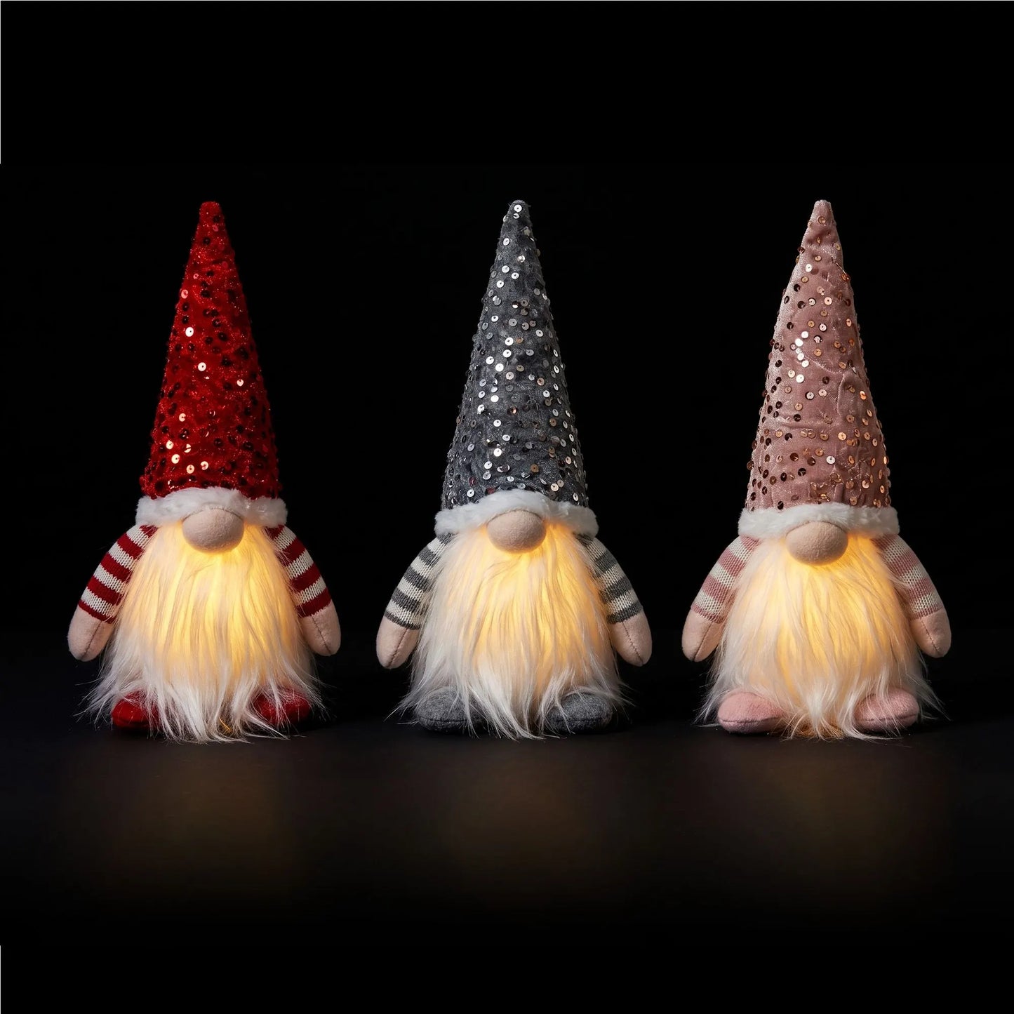 Jingle Jollys Christmas Gnomes Light Up Christmas Decorations Plush Goblin Set of 3 Warm White