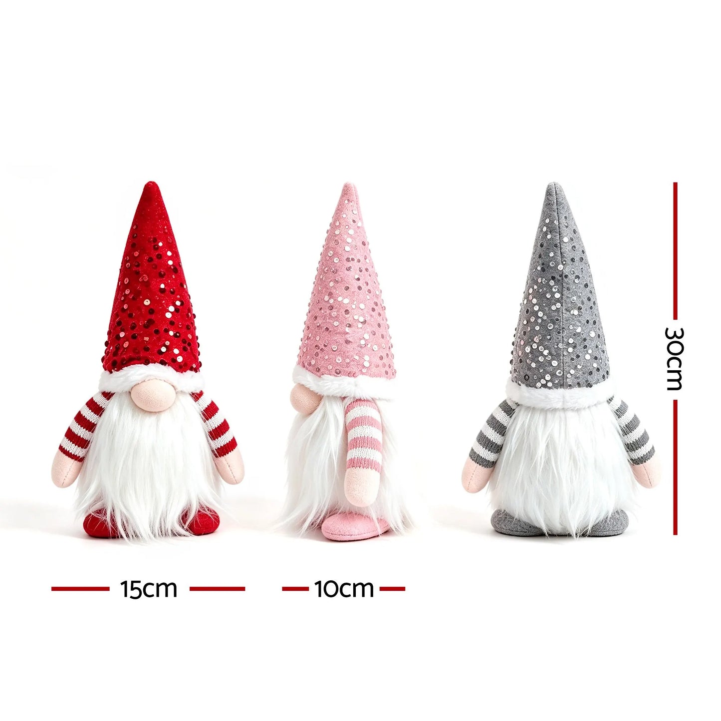 Jingle Jollys Christmas Gnomes Light Up Christmas Decorations Plush Goblin Set of 3 Warm White - Image 2
