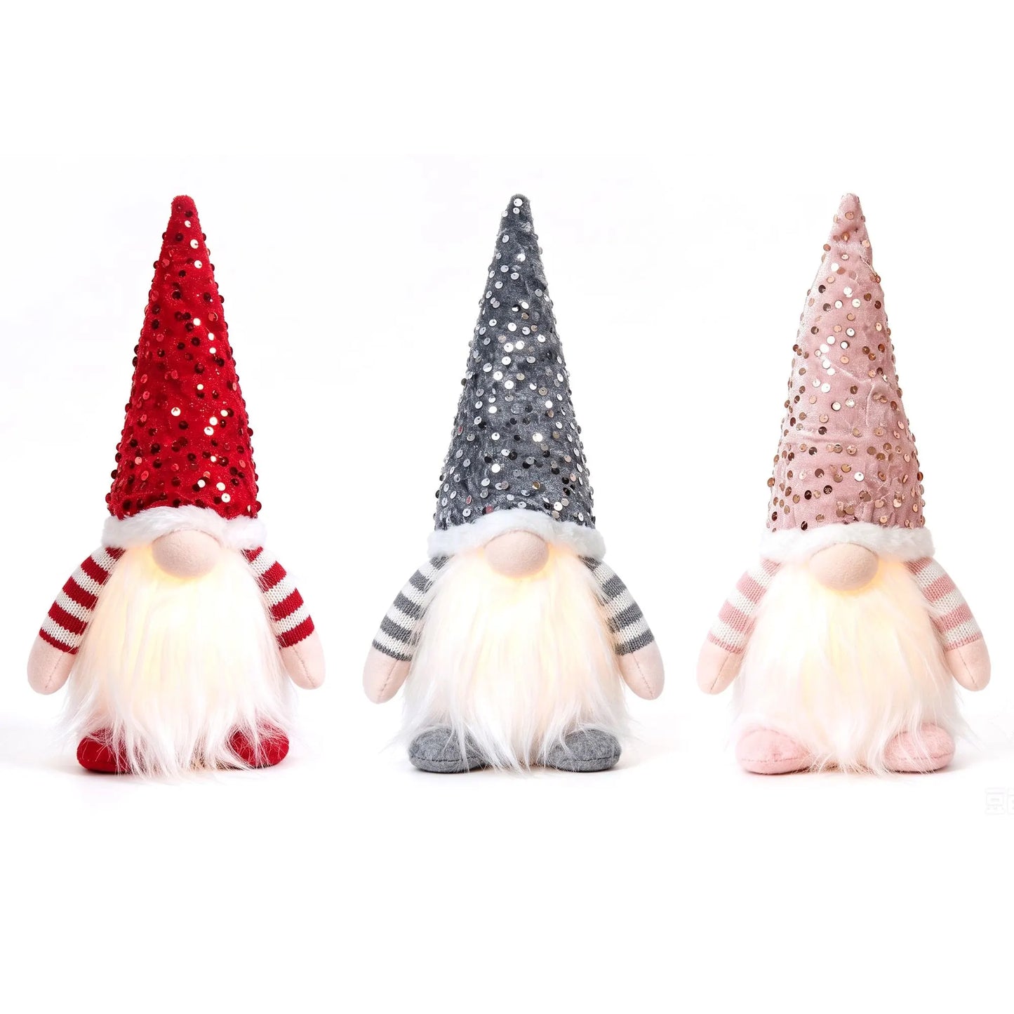 Jingle Jollys Christmas Gnomes Light Up Christmas Decorations Plush Goblin Set of 3 Warm White - Image 4