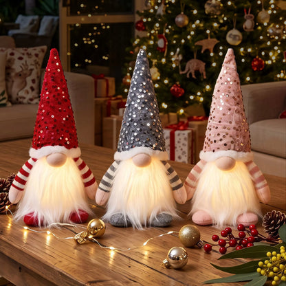 Jingle Jollys Christmas Gnomes Light Up Christmas Decorations Plush Goblin Set of 3 Warm White - Image 9