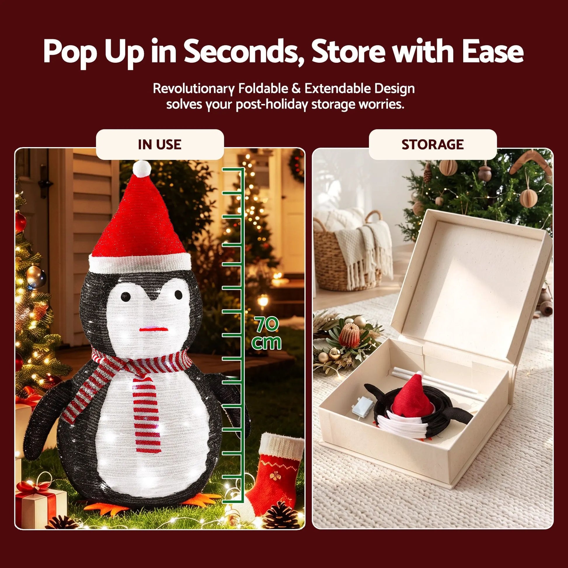 Jingle Jollys Christmas Penguin Light LED Christmas Decoration Pop Up Christmas Display 70cm - Image 4