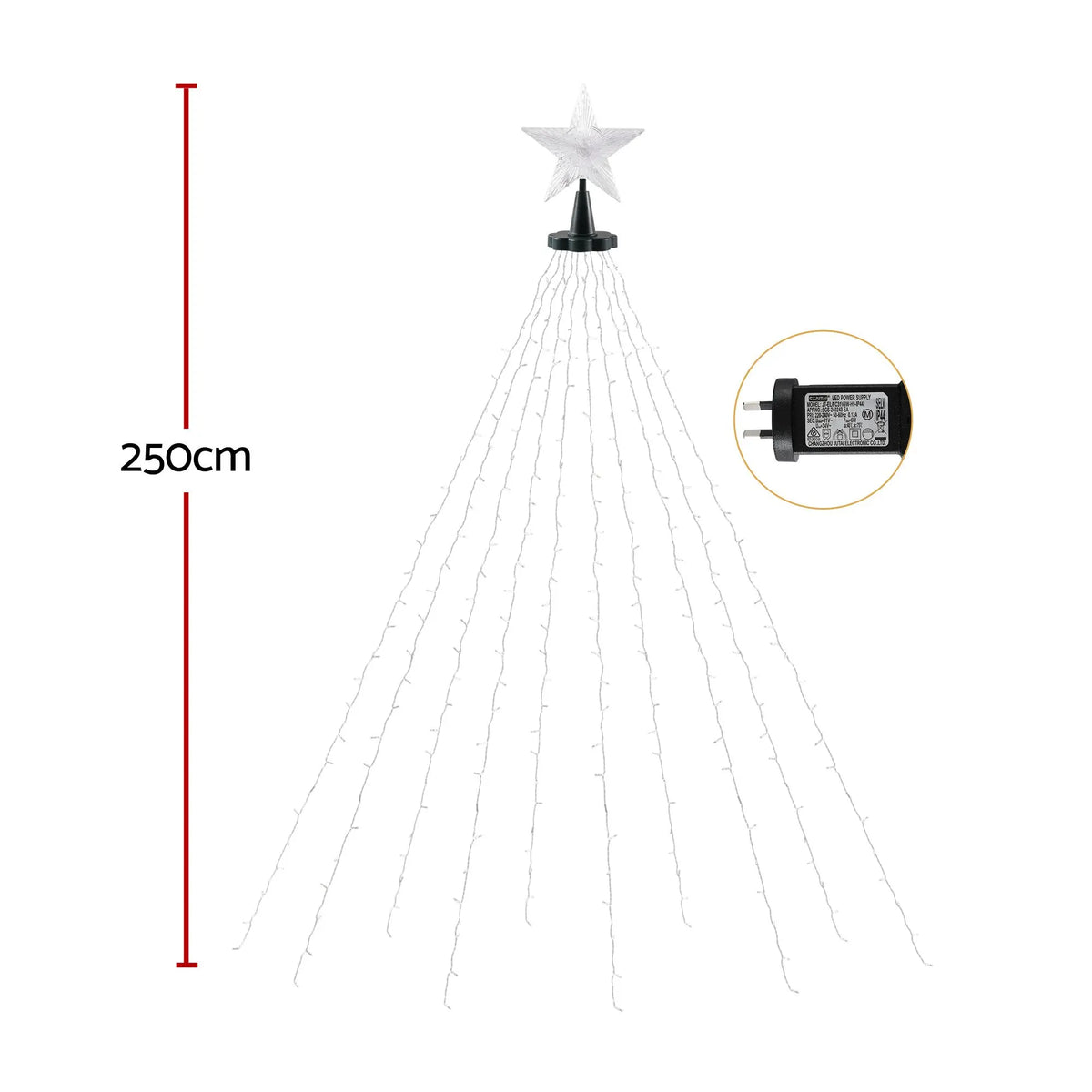 Jingle Jollys 2.5M Christmas Tree Lights Christmas Lights Tree Topper Waterfall Fairy Lights White - Image 2