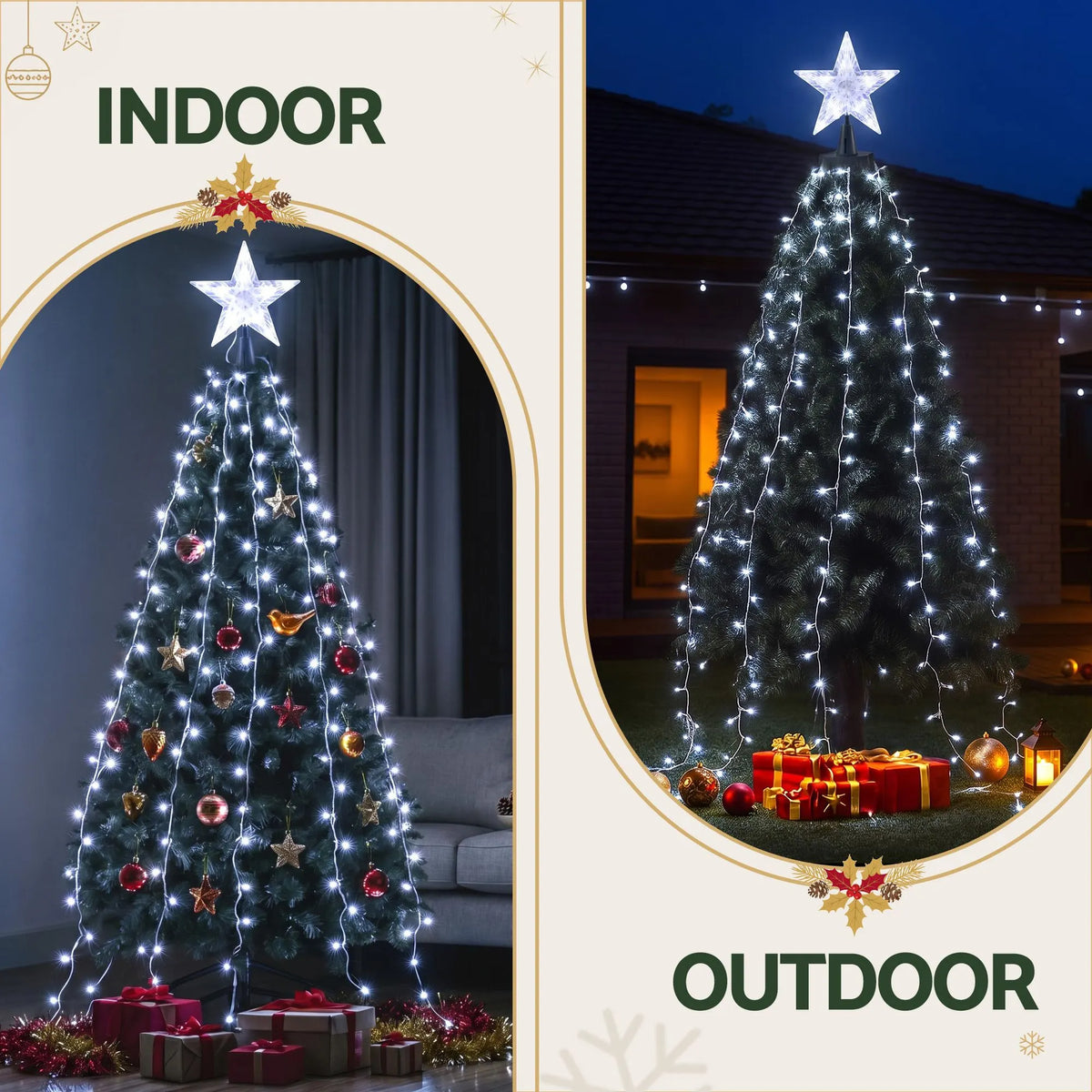 Jingle Jollys 2.5M Christmas Tree Lights Christmas Lights Tree Topper Waterfall Fairy Lights White - Image 6