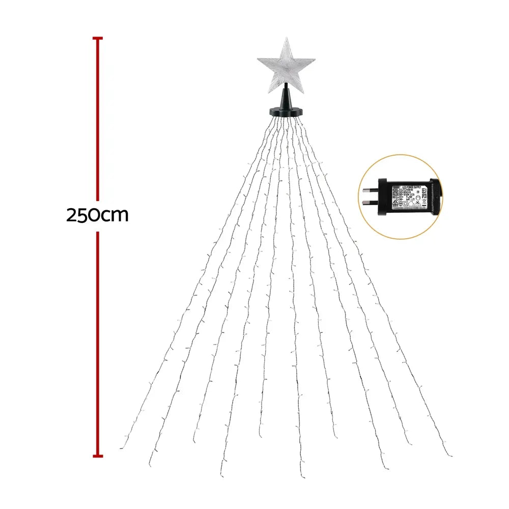 Jingle Jollys 2.5M Christmas Lights Waterfall String Light 300 LED Star Topper - Image 2
