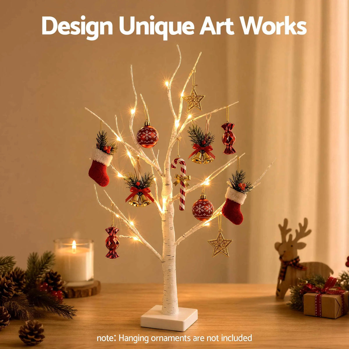 Jingle Jollys Lighted Branch Tree Christmas Decorations Warm White Christmas Lights 2 Pack 60cm - Image 5